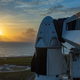 The crew Dragon spacecraft waits for its passengers on the launch pad.